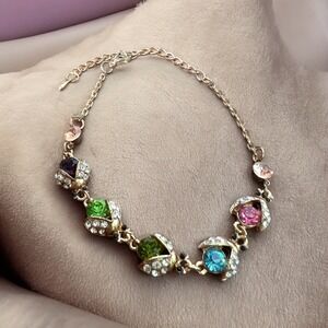 Five Lady Bug Blue Jewel Rhinestone Chain Bracelet Made‎ With Crystals Extension